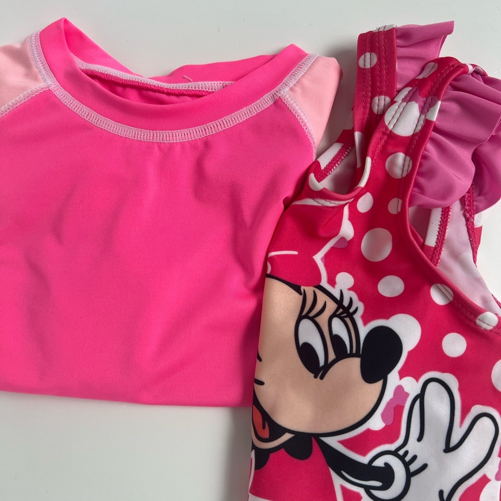Set of pink Disney swim top and OP short sleeve rash guard size 2T 24 months